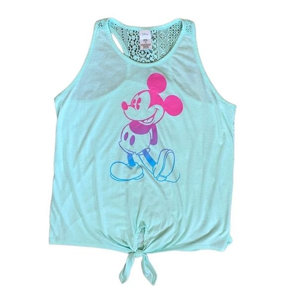 Disney Teal Pink Blue Mickey Mouse Racerback Crochet Tank Size XLarge (Junior’s) - Picture 4 of 11